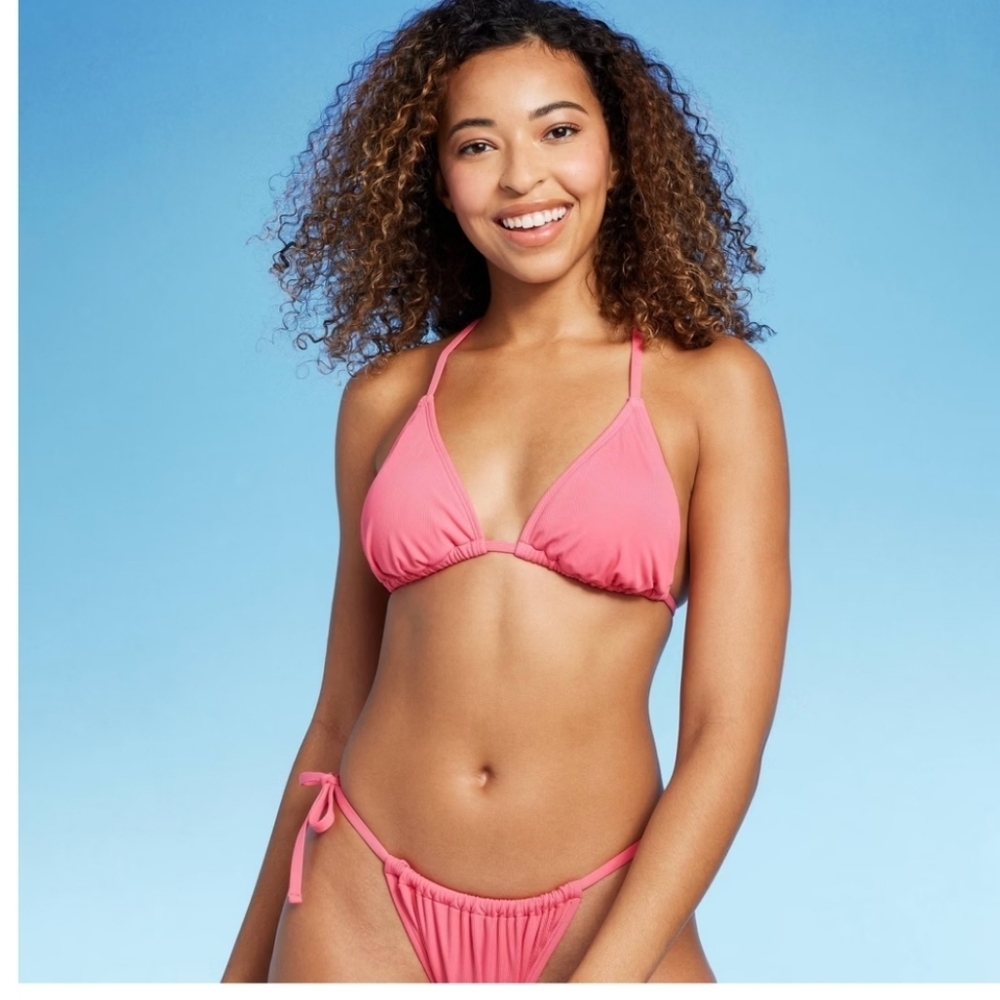 Women's Triangle Ribbed Bikini Top & Bottom - Shade & Shore Pink S(4-6)